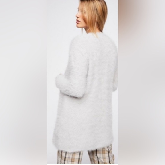 Free People Faux Fur Cardigan in Light Blue/Gray Size Small - Picture 2 of 9